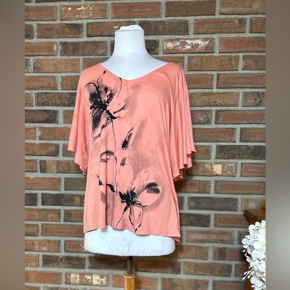 Lotus XL Salmon Pink Flutter Sleeve Top - Picture 1 of 4